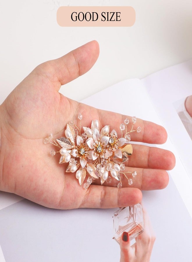 Sppry Floral Crystal Pearl Alligator Hair Clip and Rhinestone Bobby Pins, Elegant Hair Accessories for Bridal Women in Wedding or Prom, Set of 3 (Gold) - Image 5